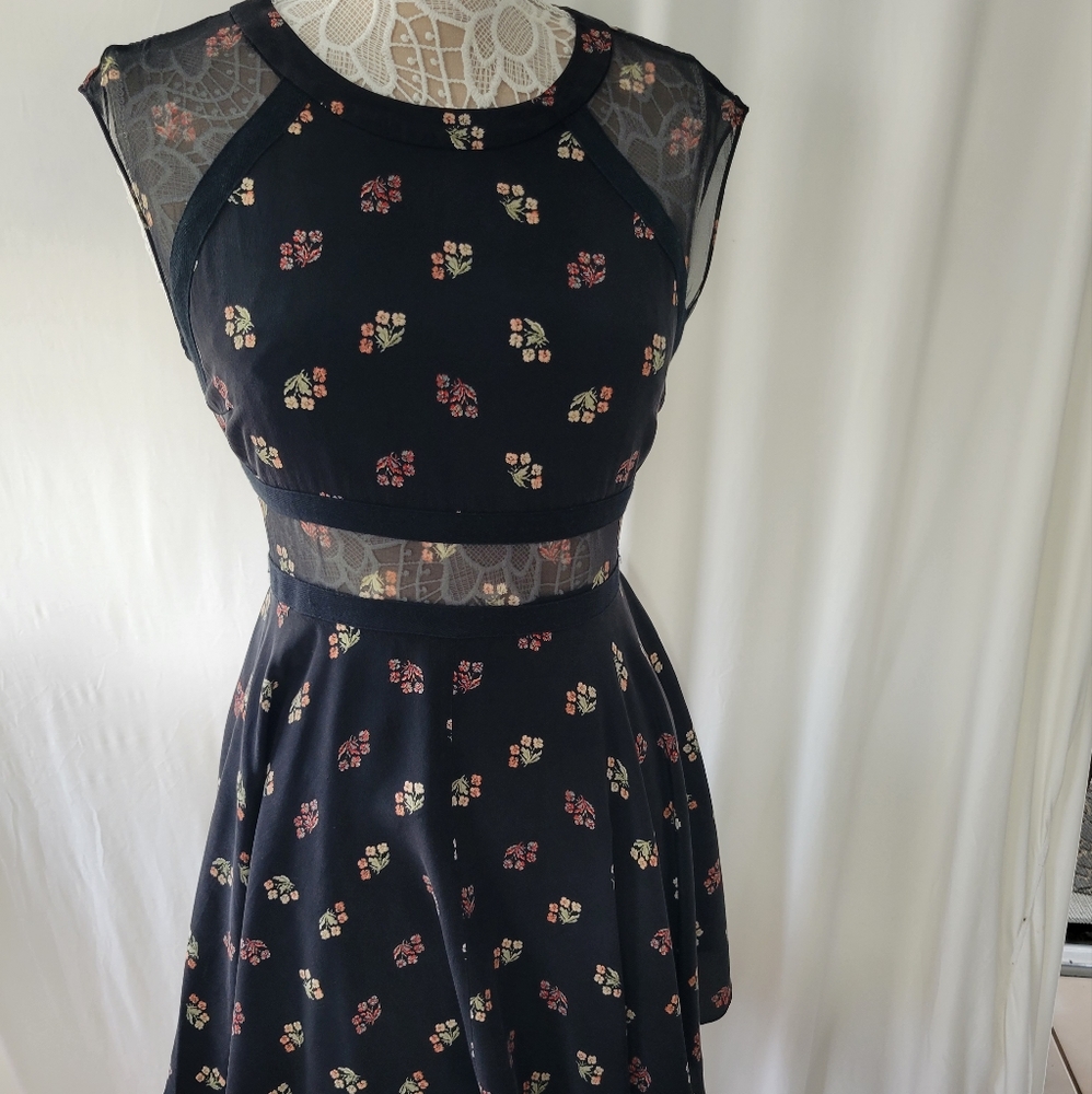 Elizabeth and James Navy Blue and Floral Silk Dress size 6